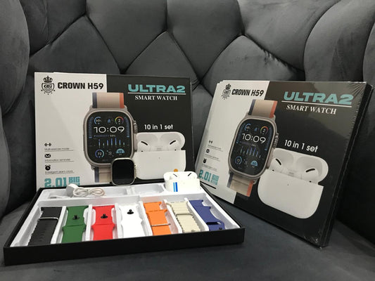 Crown H59 Ultra2 Smart Watch – with 7 Straps and 1 Free Airpods - Fashionify